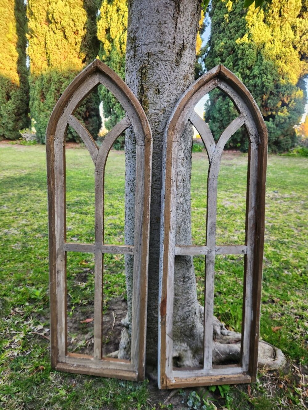 (2 Pcs) 36" H, Pisato Arch Wood Frame Distress Bone White Shabby Chic
